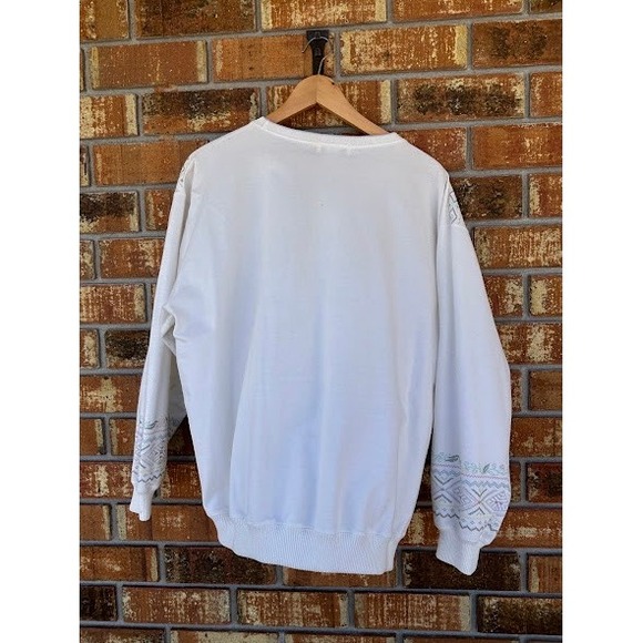 Vintage Blast Grandma Core Geo Floral Crewneck Sweatshirt White Sz L 90s Retro - Picture 5 of 6